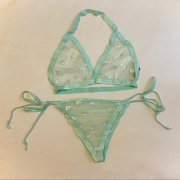 Mint green butterfly lingerie set - Picture 2 of 4